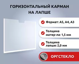 Информационный карман пластиковый из оргстекла на лапше